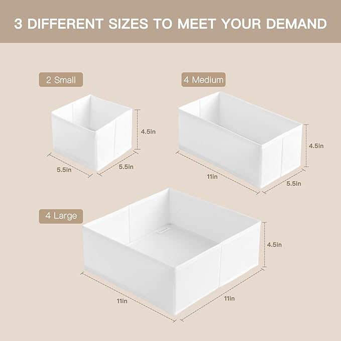 Criusia Drawer Organizer Clothes, 10 Pack Dresser Organizer for Baby Clothes, Underwear, Sock- Foldable Closet Organization and Storage Dividers Bins for Nursery, Bedroom (White)
