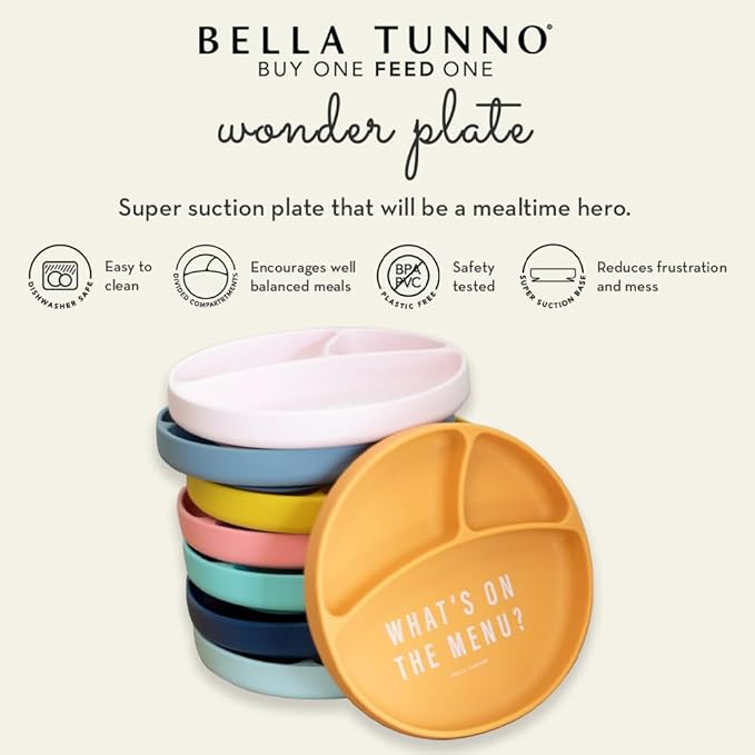 Bella Tunno Suction Plate for Babies & Toddlers, Self-Feeding Dish for Baby Led Weaning, Silicone Divided Plate, Sticks to Highchair Trays & Tables, Microwave & Dishwasher Safe, Meal Monster