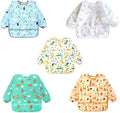 Accmor 5 Pack Long Sleeve Bibs, Baby Smock Waterproof Sleeved Bib Smock for Baby Toddler 6-36 Months