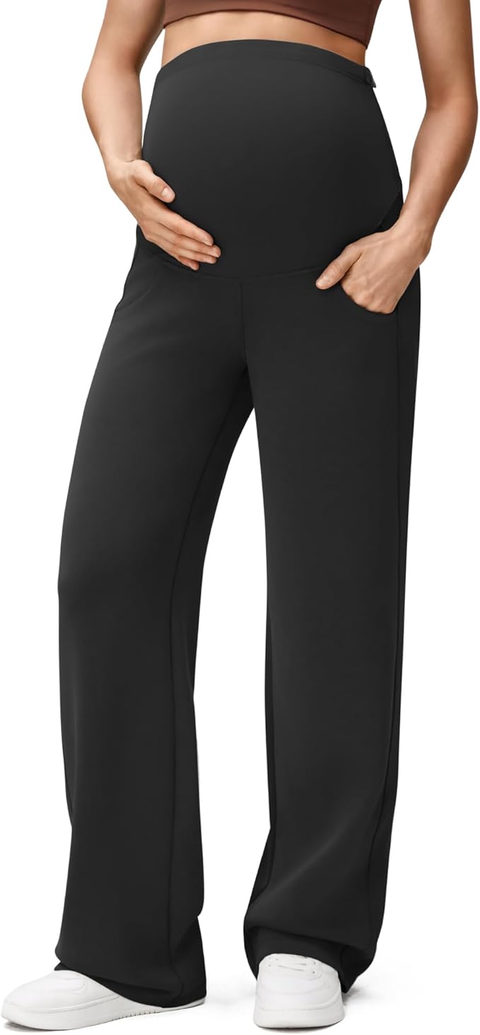 G4Free Smoofit Modal Soft Maternity Pants with Pockets Over The Belly Pregnancy Wide Leg Sweatpants