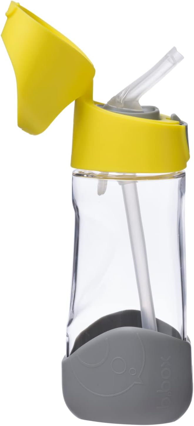b.box Kids Water Bottle – Tritan Toddler Drink Bottle with Straw for School, Daycare, Travel w/Easy-Grip Triangular Design, Leak Proof Lid & Handle, BPA Free, Dishwasher Safe (Lemon Sherbet)