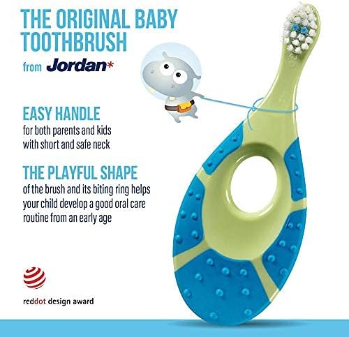 Jordan* | Step 1 Baby Toothbrush | 0-2 Years, Soft Bristles, BPA Free | Green & Blue | 4 Pack