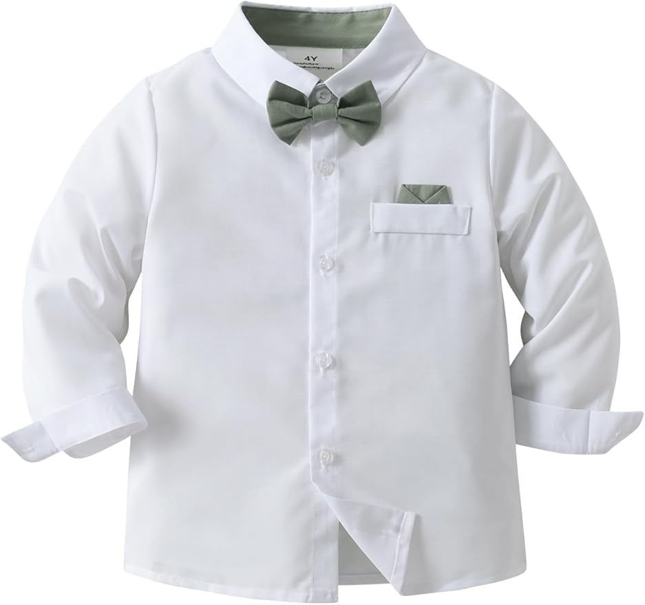 Boarnseorl Baby Boys Pants Sets,Toddler Gentleman Outfits, Infant Long Sleeve Shirt + Pants + Bow Tie + Suspenders