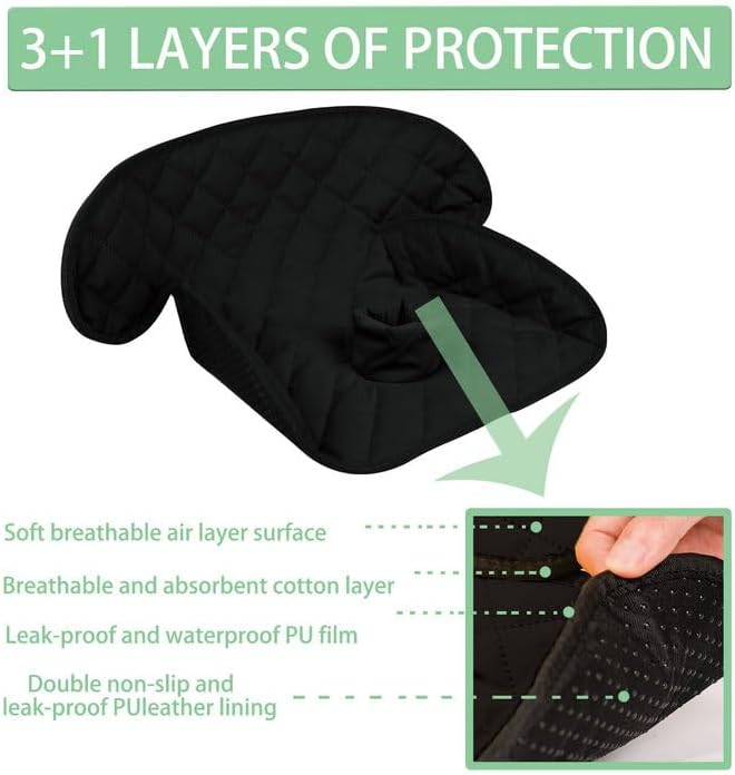 MOOB Waterproof Car Seat Protector - Potty Training Liner for Baby & Toddler, Machine Washable Piddle Pad with Anti-Slip Backing, Universal Fit for Infant Car Seat & Stroller (Black)