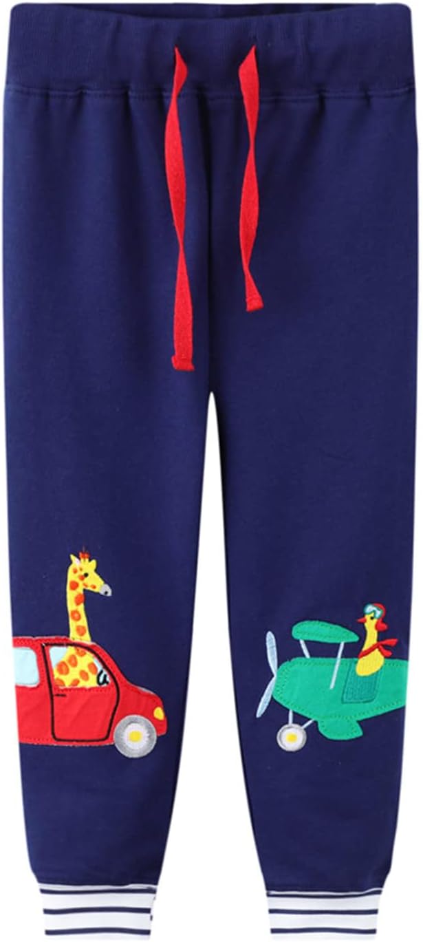 LOKTARC 2 Pack Boys Drawstring Sweatpants Cute Pattern Cotton Sport Jogger Pants