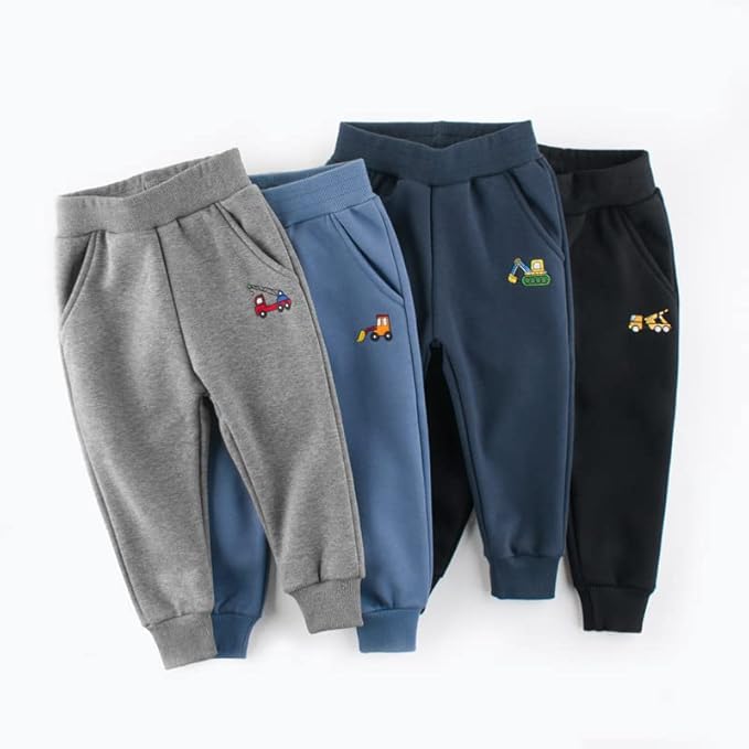 GFQLONG Toddler Boys 3 Pack Cotton Active Jogger Pants,Kids Cartoon Sweatpants Casual Lounging Bottoms