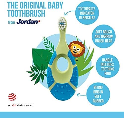 Jordan* | Step 1 Baby Toothbrush | 0-2 Years, Soft Bristles, BPA Free | Green & Blue | 4 Pack
