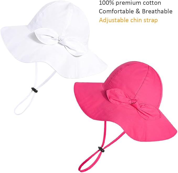 Baby Girl Sun Hat with UPF 50+ Outdoor Adjustable Beach Hat with Wide Brim Bucket Hats