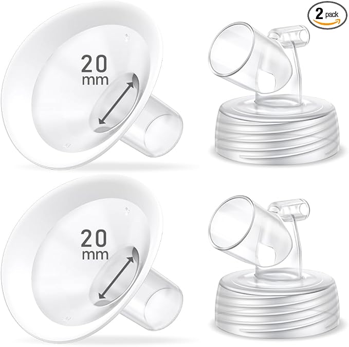 2 Packs 20mm Flange Set, Updated Soft Rim Shield and Wide Mouth Base Connector Pump Parts for Spectra S2 Spectra S1 9 Plus Breastpumps Accessories, 106 Degree Wider Opening Angel