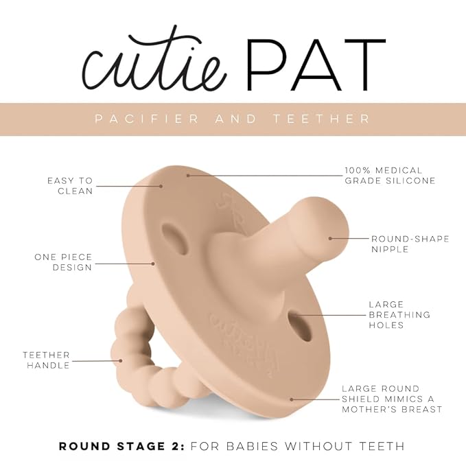 Ryan & Rose Cutie PAT Pacifier Teether (Stage 2, Tan)