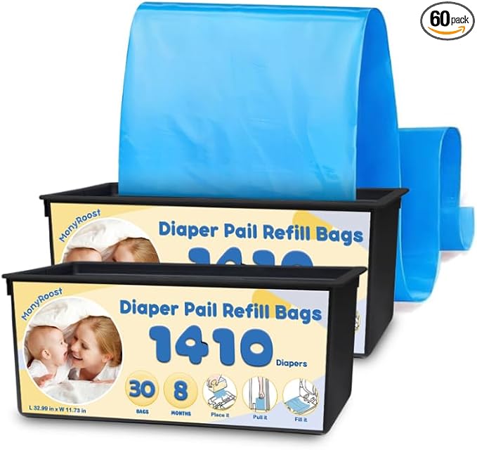 2-Pack Diaper Pail Refills Bags, Compatible with Genie Easy Roll Signature & Platinum Diaper Pails— Unscented, Strong & Leak-Resistant, Odor Locking