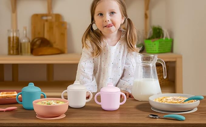 Silicone Sippy Cups for Baby 6 Months+, Leak Proof 5oz, Microwavable for 1+ Year Old (Gray)