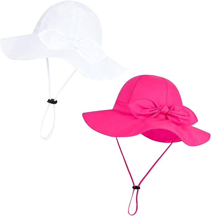 Baby Girl Sun Hat with UPF 50+ Outdoor Adjustable Beach Hat with Wide Brim Bucket Hats