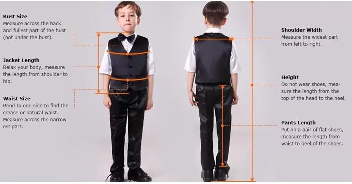 Boys Suit 4 Piece Slim Fit Kids Tuxedo Suit Formal Wedding Outfit Blazer Vest Pants Set with Tie
