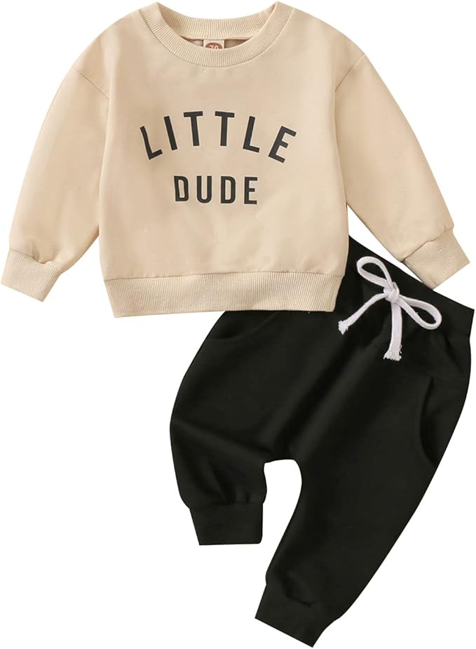 Toddler Baby Boy Clothes Solid Color Long Sleeve Crewneck Sweatshirt Top Casual Pants Set 2Pcs Fall Winter Outfits