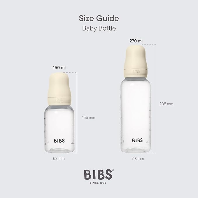BIBS Baby Bottle 9 oz / 270 ml Silicone Nipple - Anti-Colic, BPA-Free, Round Nipple, Medium Flow, Lightweight & Easy to Clean, Suitable for Newborns 0+ Years - Ivory