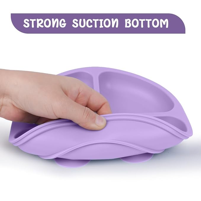 Vicloon Toddler Plates, 3 Pcs Silicone Baby Plates, BPA Free Suction Plates with Lids for Babies and Toddlers, Suction Plate Feature, Divided Plate Design,Toddler Plate Microwave&Dishwasher Safe