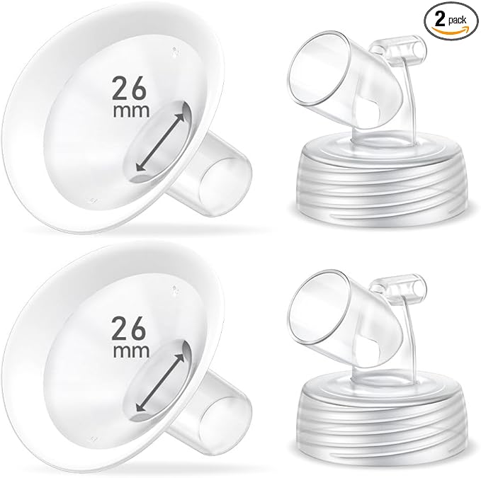 2 Packs 26mm Flange Set, Updated Soft Rim Shield and Wide Mouth Base Connector Pump Parts for Spectra S2 Spectra S1 9 Plus Breastpumps Accessories, 106 Degree Wider Opening Angel