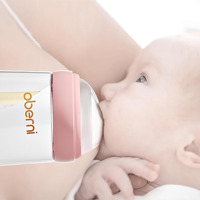 Baby Bottles with Off-Centered Natural Flow Nipple for 0+ Months Newborn, Pink/1Pack
