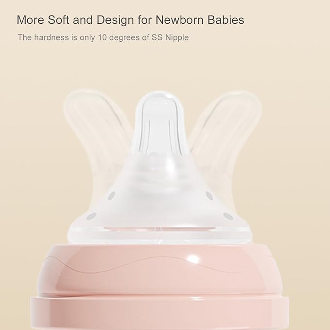 Gulicola Natural Glass Baby Bottle 4 Pack, Newborn Breastfeeding Bottles Set, Extra Slow Flow Nipples (SS), Anti Colic, 0 Months+, 5 oz - White