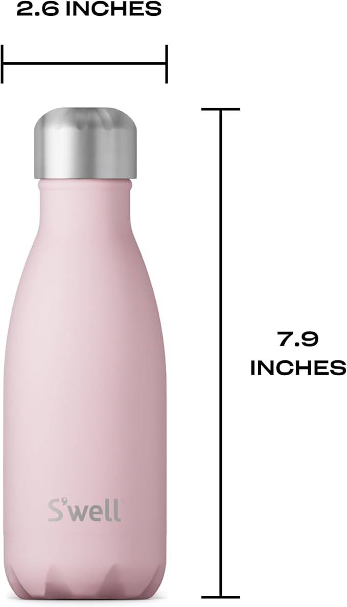 S'well Stainless Steel Water Bottle, 9oz, Pink Topaz, Triple Layered Vacuum Insulated Containers Keeps Drinks Cold for 24 Hours and Hot for 12, BPA Free, Perfect for On the Go