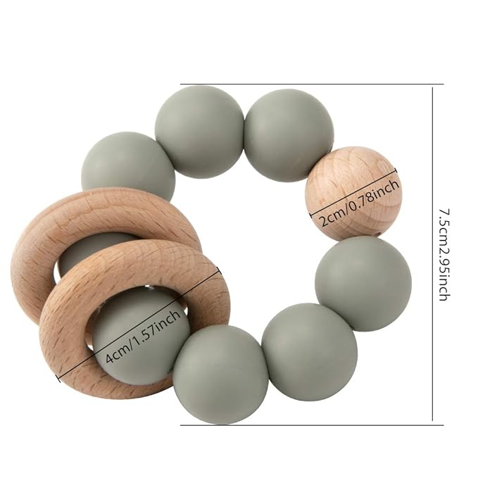 Silicone Baby Teether, Food Grade Silicone & Beech Baby Teething Toy, BPA Free (Black)