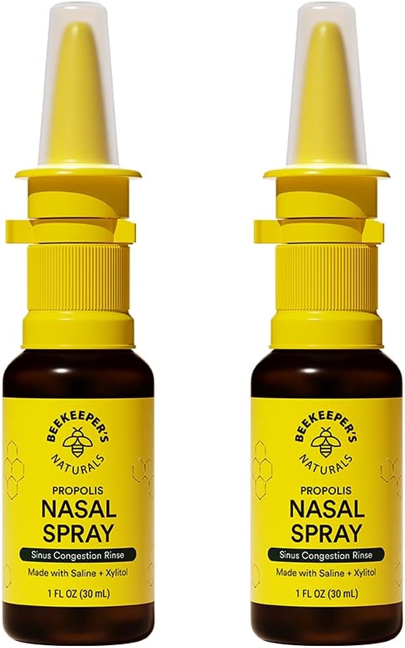Beekeeper's Naturals Nasal Spray for Adults with Propolis, Xylitol & Saline, Clears Nasal Congestion, Moisturizes Sinus Canal, & Decongest Sinus Cavities, 1 fl oz(Pack of 2)