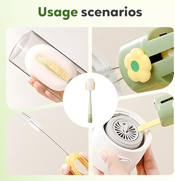 5 in 1 Bottle Cleaning Brush, Multifunctional Water Bottles Cleaner Brushs Portable Bottle and Lid Cleaning Brush Tool, Straw Cleaner Brushs for Baby Bottles Tumblers Glass Cups (1, White)