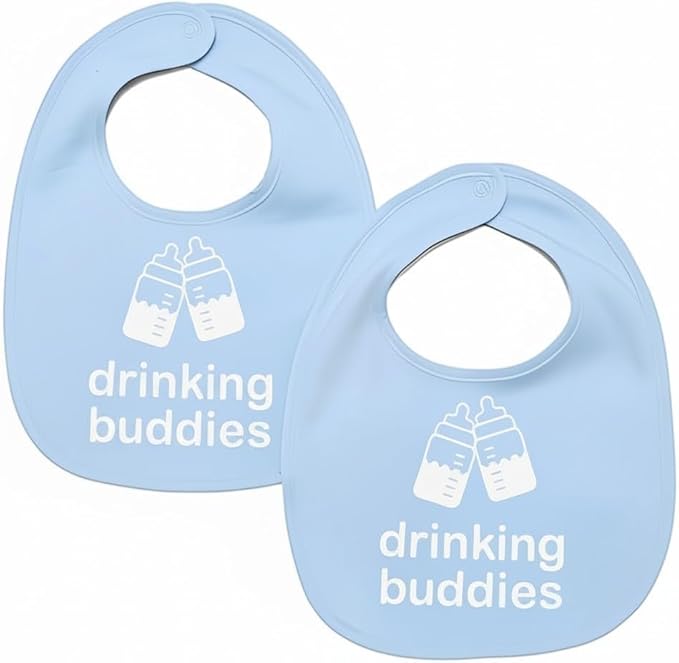 100% Cotton Drinking Buddies Twin Bibs Cute & Practical Unisex Bibs for Twins with Waterproof, Durable, for Everyday Use