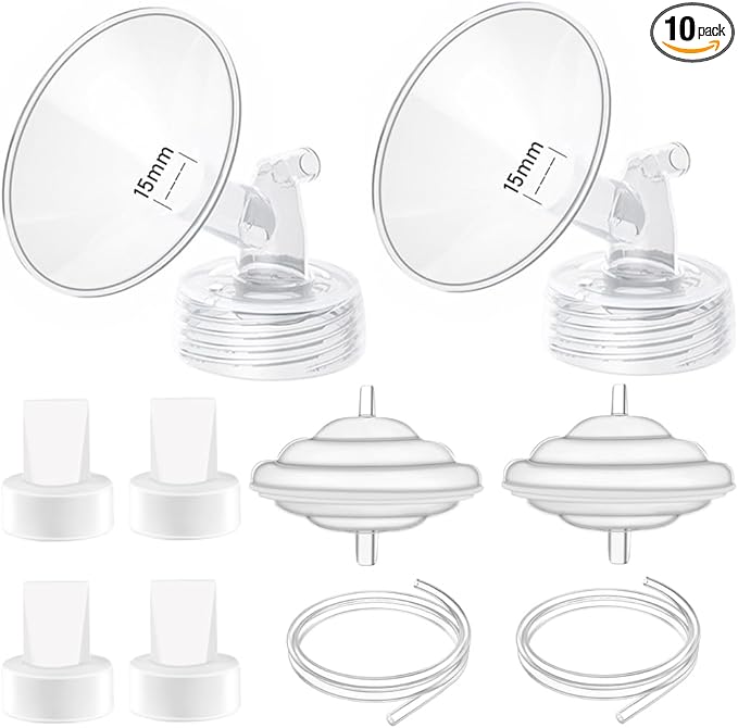 15mm Flange Pump Parts Compatible Spectra S1 S2 9 Breast Pumps Replacement,Full Set Replacements Include Flange Backflow Protector Membrane Duckbill Valve Tube,Not Original Accessories