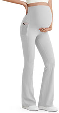 G4Free BareFeel Maternity Flare Leggings with Pockets Over The Belly Stretchy Casual Lounge Pregnancy Dress Pants for Work