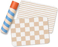 APLAINR Proud Placemats, Silicone Placemats for Babies, Toddlers & Kids, Activity Mats for Children, Checkered and Stripe Patterns, Non Slip, 16 x 12 inch, Set of 2, Oat Cream
