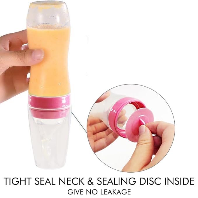 Matyz Silicone Baby Food Dispensing Spoon (Pink, 4oz / 120ml) Squeeze Feeder with Spoon - Spoon Bottle for Baby - Baby Spoon Feeder Bottle Baby Solid Food Feeder - Ideal for 4 Months+ Babies