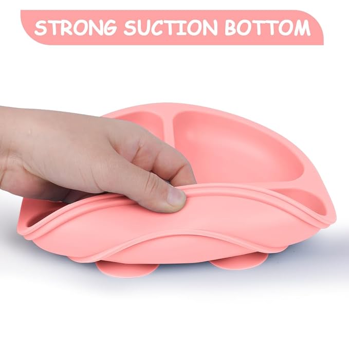 Vicloon Toddler Dishware Plate, 2 Pcs Silicone Plate with Divided Compartments, Suction Plates for Babies & Toddlers, BPA Free, Microwave & Dishwasher Safe, Includes Lids