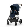 Cybex Balios S Lux Toddler and Baby Stroller with Reversible Seat, Unique One-Pull Harness, and Multiple Recline - Travel System Ready, with One Hand Fold, Silver Frame/Ocean Blue Seat