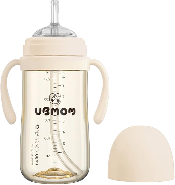 UBMOM No-spill, Backflow prevention Sippy Cup with Straw, PPSU Learner Cup with Handle for Baby and Toddlers, BPA free, 9.47oz