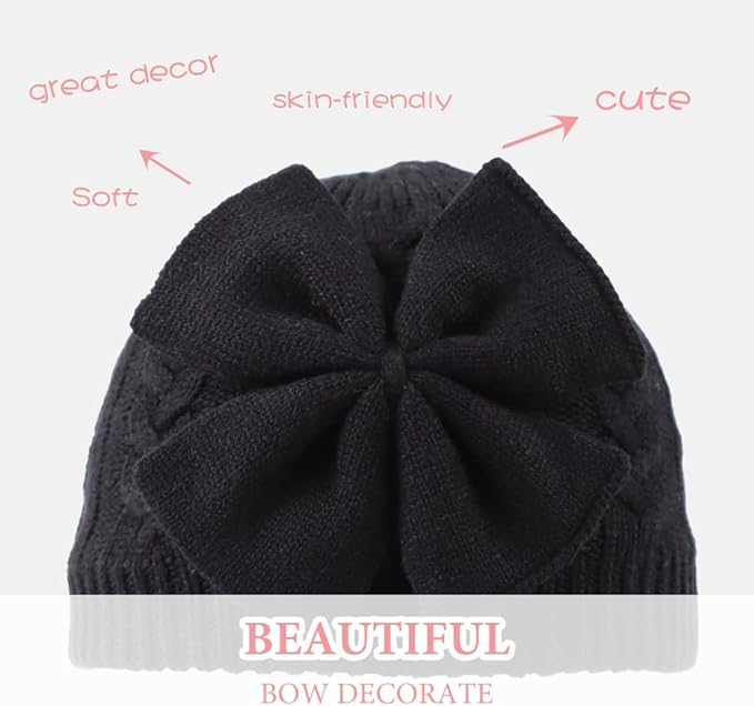 JANGANNSA Winter Warm Knitted Baby Hat for Girls Cotton Lined Infant Toddler Hat Autumn Cute Bow Classic Girls Beanie 0-6Y