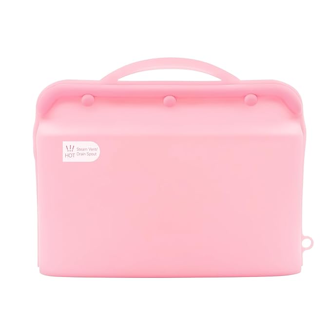 Silicone Microwave Steam Sterilizer Bag for Baby Bottles, Reusable Sterilizing Bag for Pump Parts and Toddler Accessories, Easy to Use Sterilizer Bags Perfect for Home and Travel, Pink (1PC)
