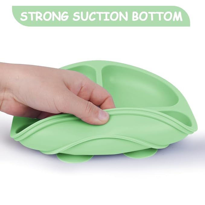 Vicloon Toddler Dishware Plate, 2 Pcs Silicone Plate with Divided Compartments, Suction Plates for Babies & Toddlers, BPA Free, Microwave & Dishwasher Safe, Includes Lids