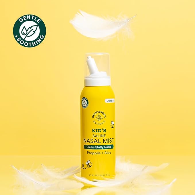 Kids' Saline Nasal Mist by Beekeeper's Naturals, Clears Stuff Noses, Nasal Spray for Kids 1+ w/ Saline, Aloe & Propolis, 3 fl oz