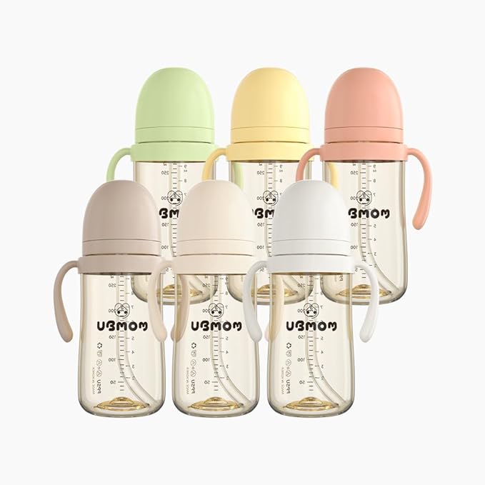 UBMOM Sippy Cup with Straw and Handle, Spillproof Baby and Toddler Cups with Replaceable Straw, BPA-Free PPSU Sippy Cups for Toddlers, 9.47oz (Melon)