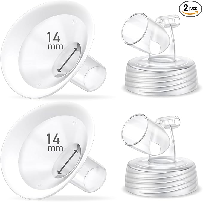 2 Packs 14mm Flange Set, Updated Soft Rim Shield and Wide Mouth Base Connector Pump Parts for Spectra S2 Spectra S1 9 Plus Breastpumps Accessories, 106 Degree Wider Opening Angel