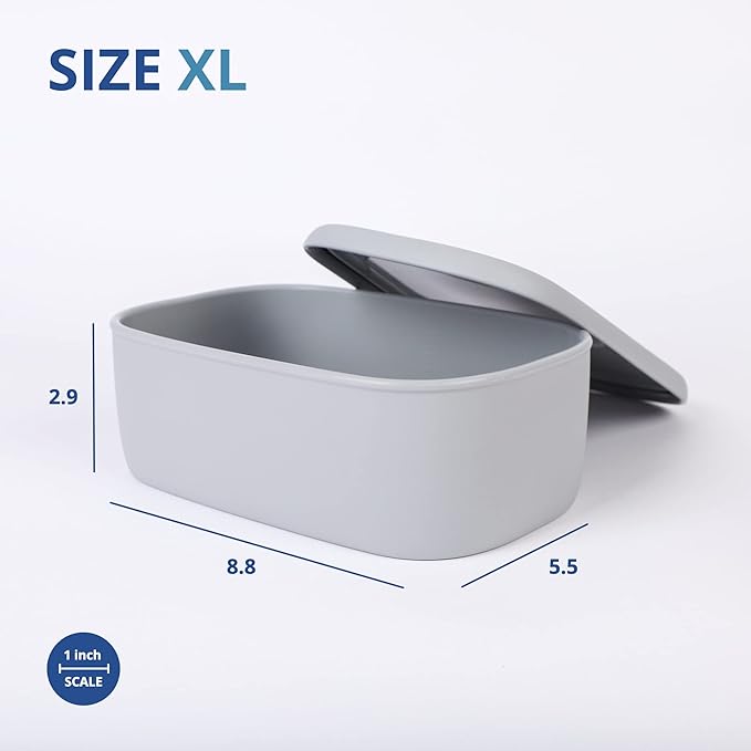 BLUE GINKGO Nesting Silicone Containers - Large Silicone Food Storage Container | BPA Free, Airtight, Dishwasher and Freezer Safe (47.5 oz) - Grey