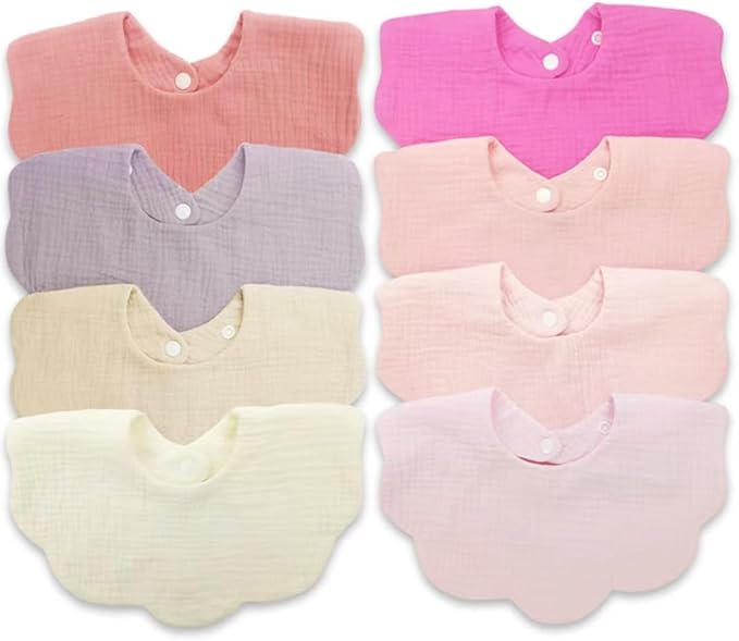EllieHouse Baby Bibs for Girls Boys 8 Pack Muslin Drool Teeth Drooling Teething Bibs Muslin Cotton for Toddler Infant