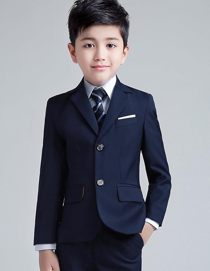 YuanLu Boys Suit for Kids Tuxedo Wedding Ring Bearer Outfit, 5 Piece Boy Slim Fit Formal Suits with Adjustable Waist