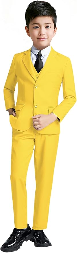 YuanLu Boys Suit for Kids Tuxedo Wedding Ring Bearer Outfit, 5 Piece Boy Slim Fit Formal Suits with Adjustable Waist