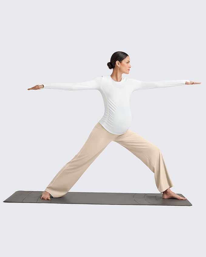 G4Free BareFeel Maternity Dress Yoga Pants Over The Belly Stretchy Work Slack Pregnancy Wide Leg Lounge Trousers