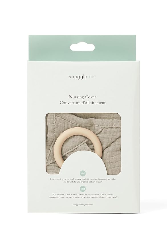 snuggle me® Nursing Cover - 100% Organic Cotton Muslin Nursing Cover Up for Breastfeeding with a BPA-Free Silicone Teether Ring, Ultra-Soft & Lightweight (33.5″ × 39.4″)
