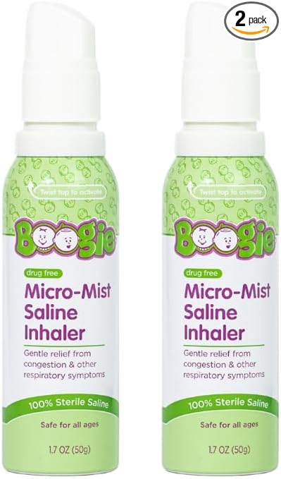 Boogie Micro-Mist Saline Inhaler Refill, Baby Nose Congestion Relief, Nasal Spray for Kids, Pediatrician Recommended, Unscented, 1.7 oz (Pack of 2)