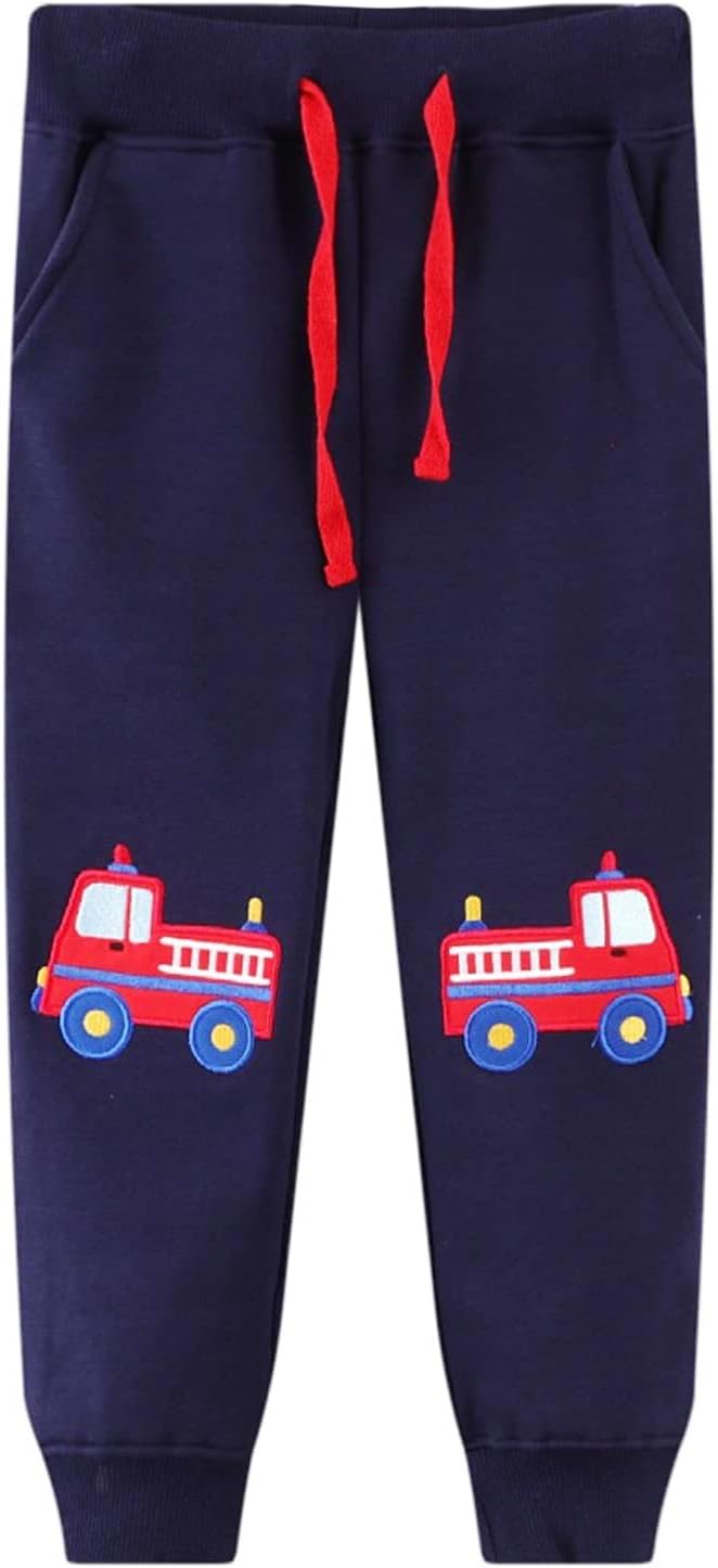 LOKTARC 2 Pack Boys Drawstring Sweatpants Cute Pattern Cotton Sport Jogger Pants